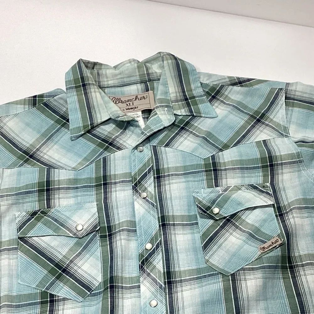 Wrancher By Wrangler Vintage Western Pearl Snap Plaid Shirt XLT